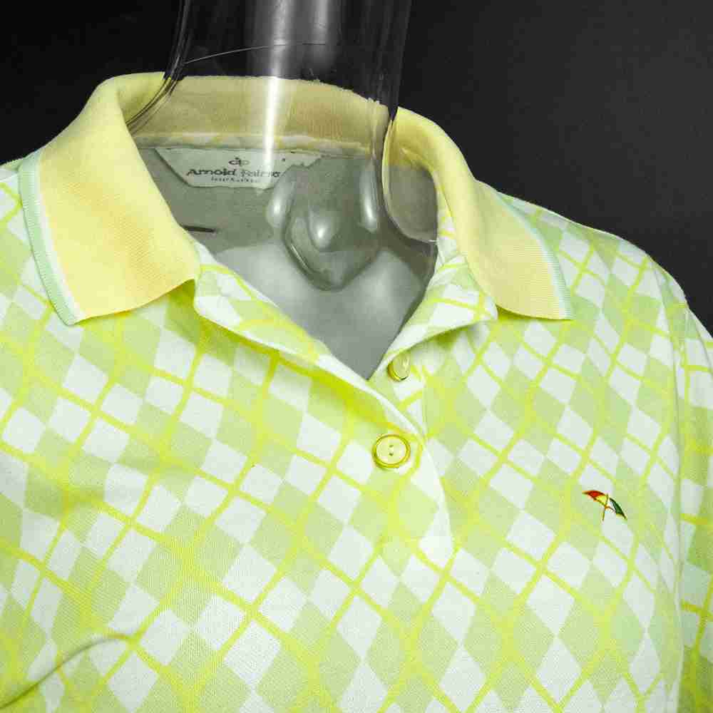 美國Arnold Palmer雨傘牌青色菱格透氣高爾夫長袖 POLO衫
