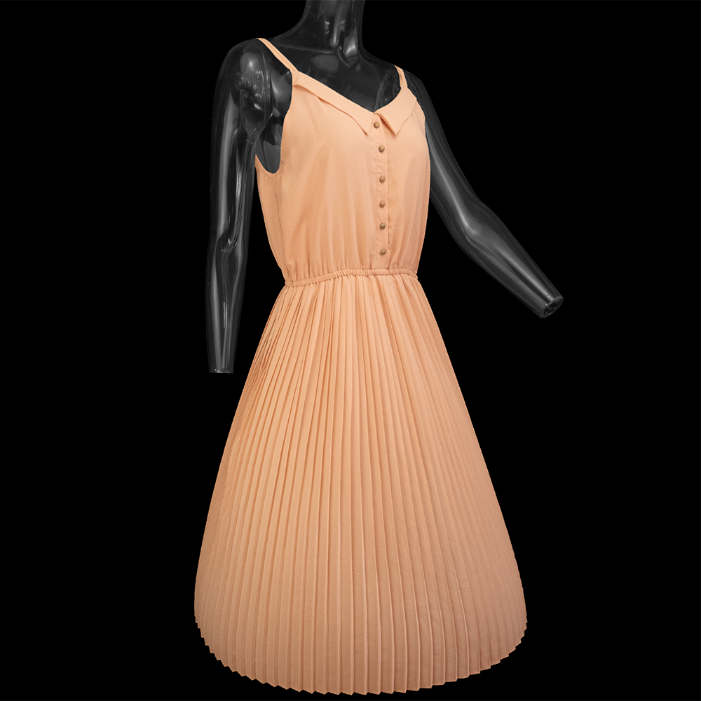 設計師品牌MOMA鮭魚粉色百褶雪紡紗細肩帶洋裝 38號