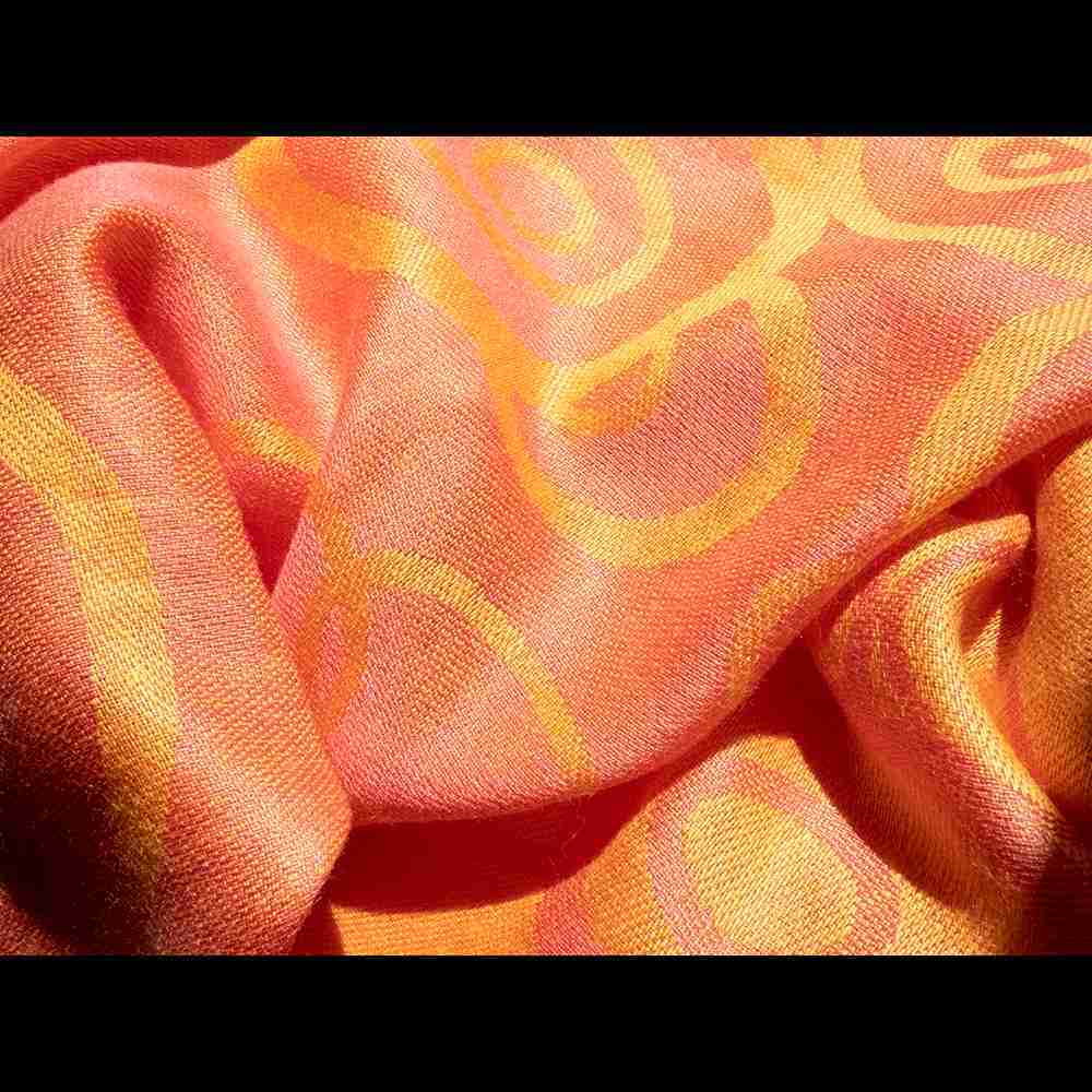 PASHMINA綿羊絨喀什米爾70%Pashmina羊毛橘色漩渦流蘇圍巾