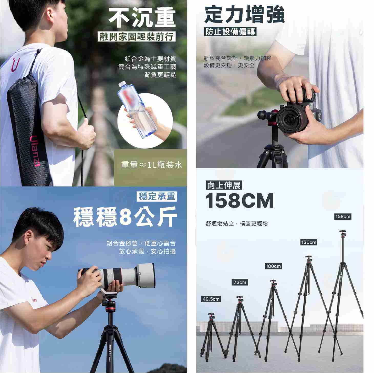 Ulanzi 3029 3030 青蔥 影 像 鋁合金腳管三腳架 球型雲台 液壓雲台 Arca快拆 中軸倒置 內建腳釘