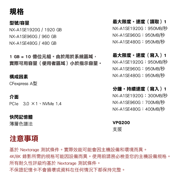 Nextorage NX-A1 SE  CFexpress 960GB Type A 高速記憶卡 公司貨 960G