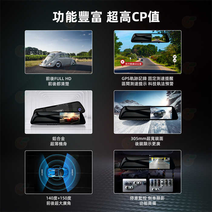 PAPAGO FX770 全方位測速安全行車後視鏡 公司貨 超廣角 雙鏡頭 行車紀錄器 倒車影像 GPS 測速提醒