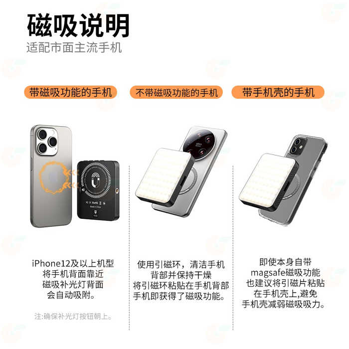 VRIG FD128 雙色溫磁吸補光燈 Magsafe 手機磁吸小方燈 口袋 持續燈 適用 手機 攝影 直播 自拍