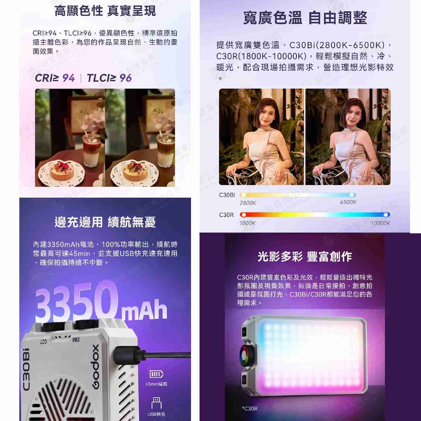 🎆 神牛 Godox Litemons C30Bi C30R LED攝影平板燈 雙色溫 RGB 口袋燈 補光燈 直播燈