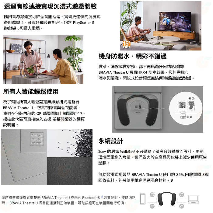 SONY HT-AN7 BRAVIA Theatre U 無線頸掛式揚聲器 喇叭 公司貨 360度環繞音效 IPX4防水