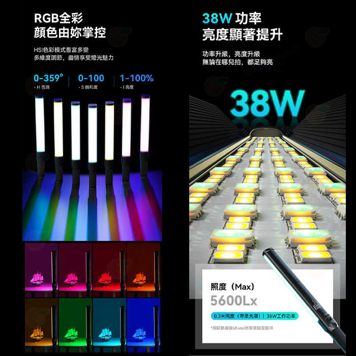 ⚡ Ulanzi VL360 38W 全彩 RGB 手持燈棒 PD快充 FX光效 補光燈 光棒 棒燈 持續燈 攝影 直播