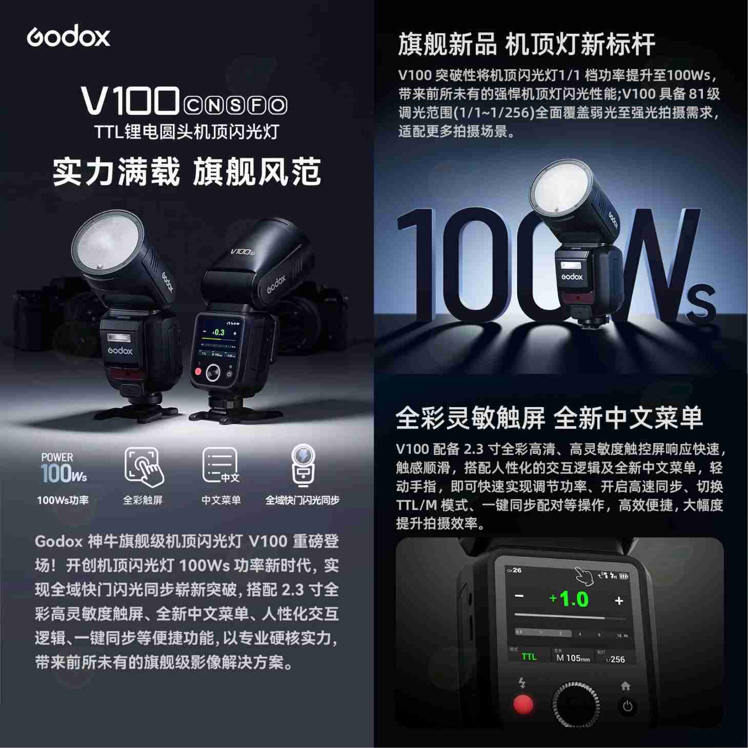 神牛 Godox V100 TTL 圓頭閃光燈 機頂閃燈 公司貨 適用 Canon Nikon SONY 富士