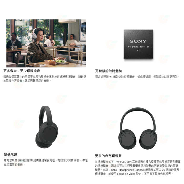 ⭐ SONY WH-CH720N 無線藍芽耳機 公司貨 耳罩式 降噪 高續航 語音控制 快充 遠距 會議 視訊