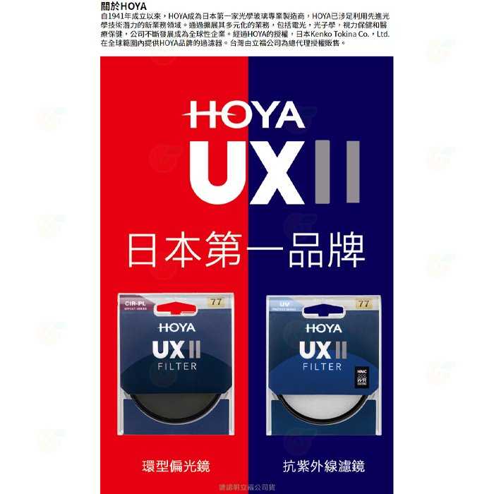 日本 HOYA UX II UV 49mm 52mm 55mm 抗紫外線 多層鍍膜保護鏡 超薄框濾鏡 防水 公司貨