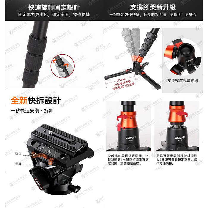 科漫 Coman DX327AQ6 DX428AQ6 運動錄影支撐單腳架 鋁合金 旋轉式鎖緊 公司貨 附Q6油壓雲台