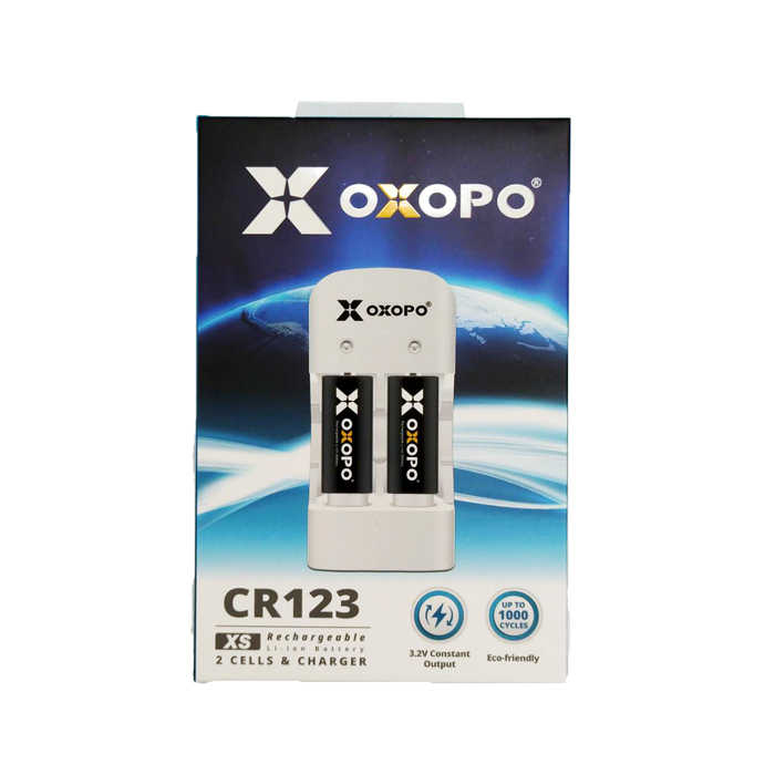 乂靛馳 OXOPO XS系列 CR123 充電鋰電池 *2+充電器 公司貨 鋰電池 座充組 可單顆充電