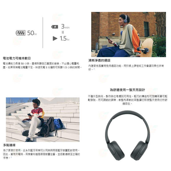 🔥 SONY WH-CH520 無線藍芽耳機 公司貨 耳罩式 高續航 免持通話 語音控制 TypeC 快充 視訊 會議