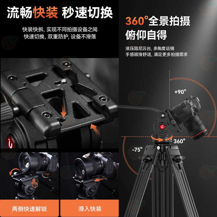 Ulanzi T080GBB1 MT-81 雙排腳管攝影三腳架 液壓阻尼雲台 承重8kg 最高155cm 直播 相機