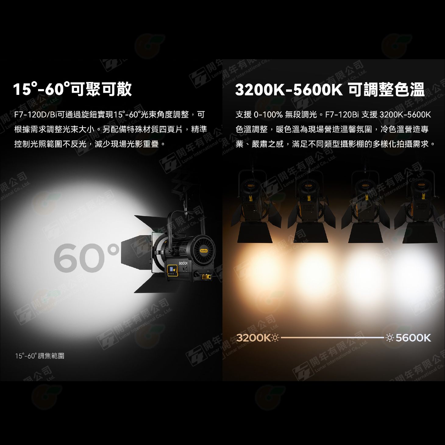 神牛 Godox F7-120Bi F7-120D 雙色溫 白光 菲涅爾 LED持續燈 棚燈 攝影燈 適用 懸掛 燈架