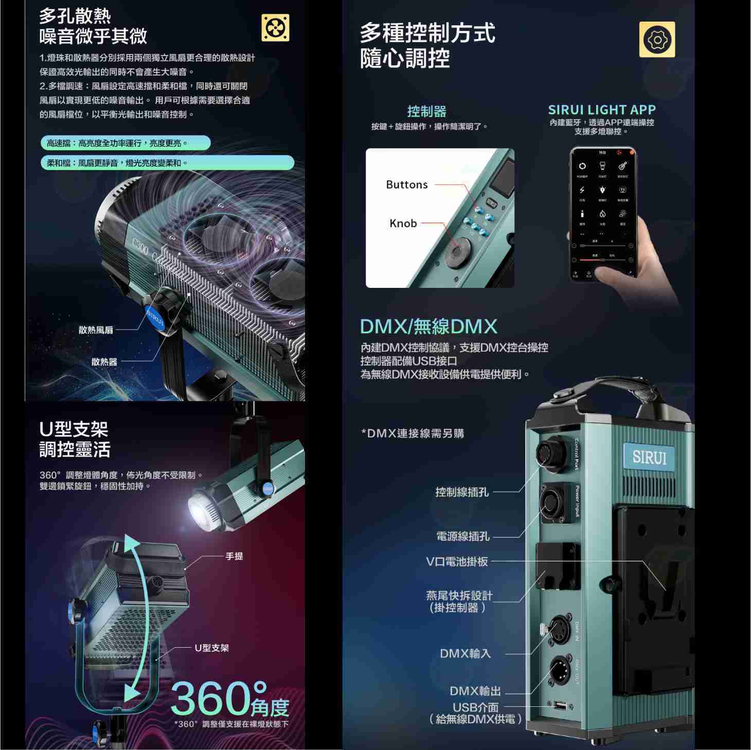 附反光罩 思銳 SIRUI C300 Colorful 六色全彩 RGB LED攝影燈 公司貨 保榮卡口 持續燈 棚燈