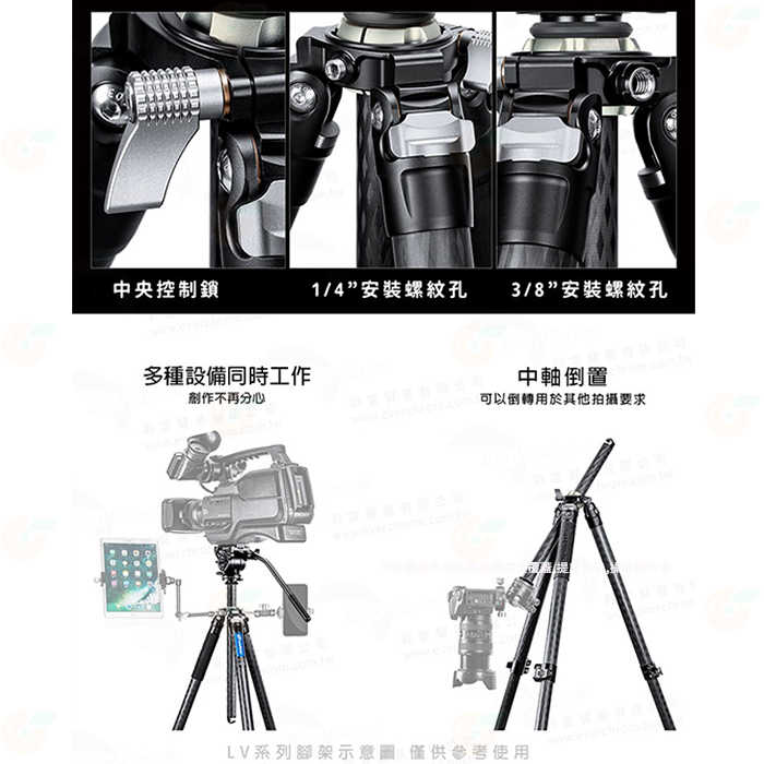 徠圖 Leofoto LV-284C 扳扣碳纖維四節三腳架 公司貨 載重10kg 最高1500mm