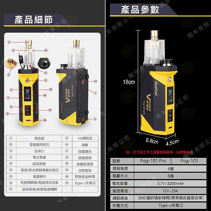 NiceFoto Fog 101 Pro 手持式煙霧機 公司貨 適用 廣告人像 微電影拍攝 美食商品攝影 派對活動