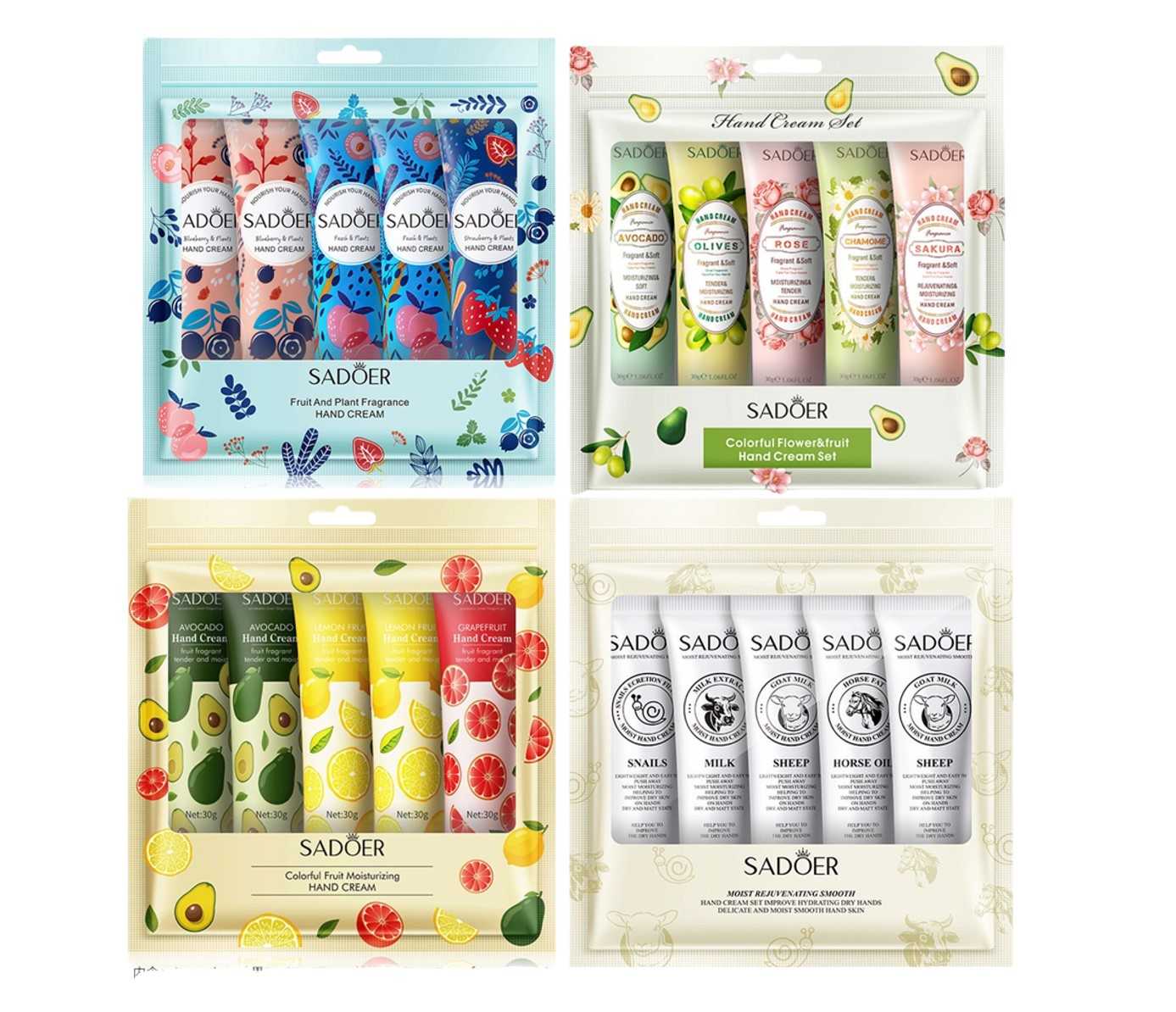 SADOER護手霜 繽紛花果/水果植萃/果萃滋潤/滋潤嫩滑5入｜櫻花/洋甘菊/玫瑰/酪梨/檸檬/葡萄柚/藍莓/草莓/蜜桃