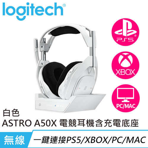 Logitech 羅技 ASTRO A50X Lightspeed 無線遊戲耳機 + 充電底座 白