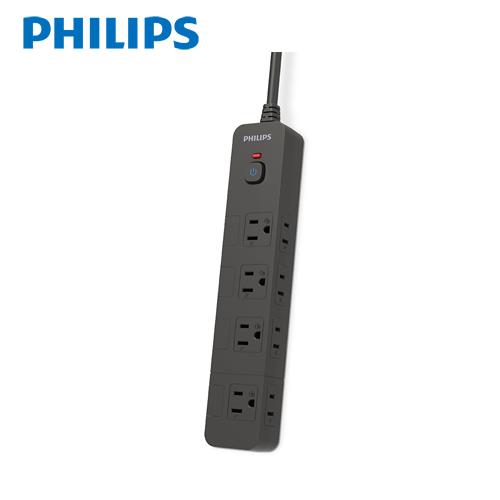 PHILIPS飛利浦 新安規過載防護型5開8插3孔延長線1.8米 黑色 CHP3780BA