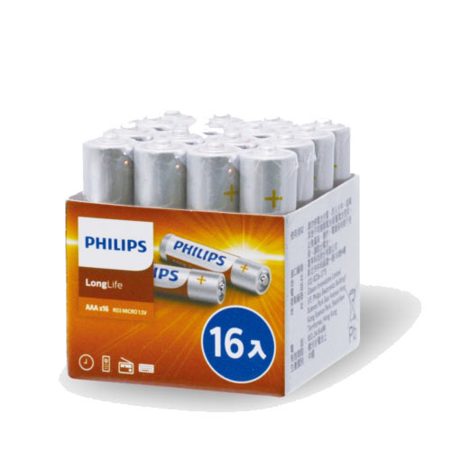 PHILIPS 飛利浦 碳鋅4號電池16入 熱縮 (AAA)