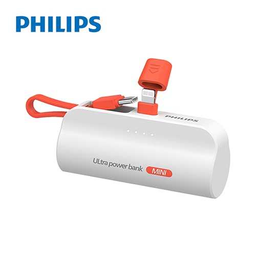 【Philips飛利浦】 Lightning 直插自帶線口袋行動電源4900mAh-白