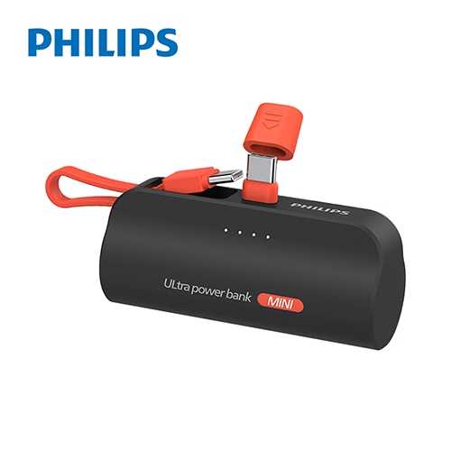 【Philips飛利浦】 Type-C直插自帶線口袋行動電源4900mAh-黑