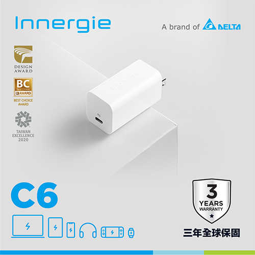 台達Innergie C6【GaN摺疊版】60W USB-C 萬用充電器(無附線) 60瓦原價1490(省400)