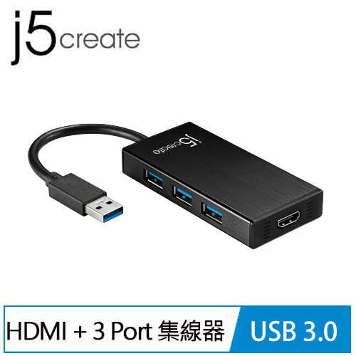 j5create JUH450 USB 3.0多功能擴充卡(HDMI + 3 Port 集線器)