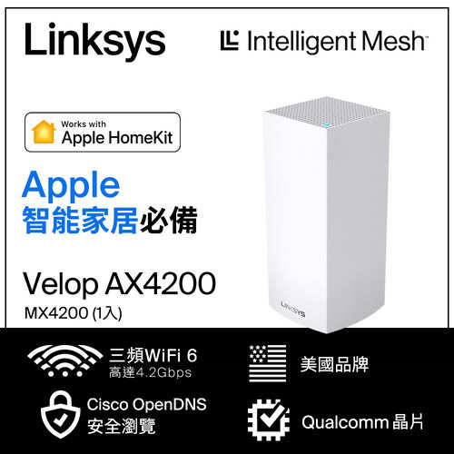 Linksys Velop 三頻 MX4200 Mesh WiFi6網狀路由器(一入) (AX4200)原價5990(省300)