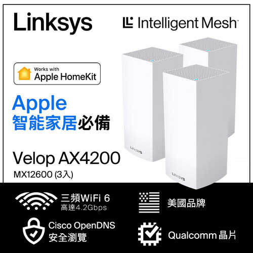 Linksys Velop 三頻 MX4200 Mesh WiFi6網狀路由器(三入) (AX4200)