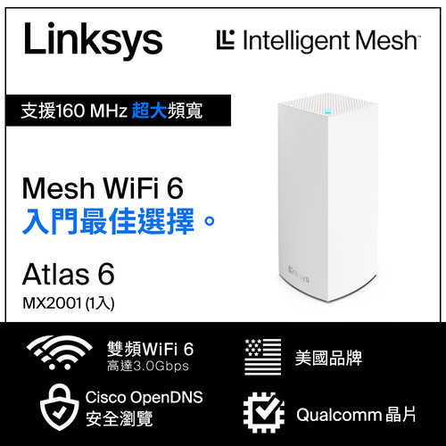 Linksys Atlas 6 Hero AX3000雙頻Mesh WiFi6網狀路由器(一入)原價3090(省200)