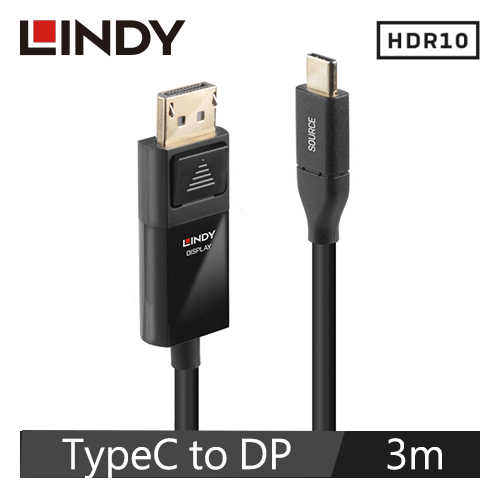 LINDY林帝 主動式USB3.1 TYPE-C To DISPLAYPORT HDR轉接線 3M,