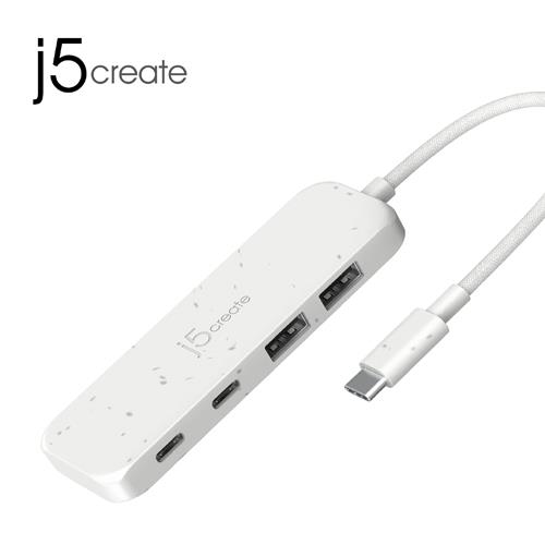 j5 JCH342E 環保材質USB-C Gen2轉四埠Type-A / Type-C高速集線器 白