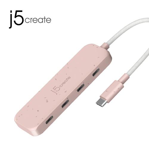 j5 凱捷 JCH345E 環保材質 USB-C Gen2 轉四埠Type-C 高速集線器 粉