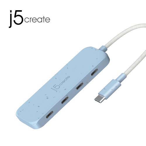 j5 凱捷 JCH345E 環保材質 USB-C Gen2 轉四埠Type-C 高速集線器 藍