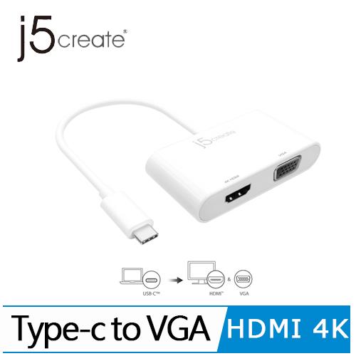 j5create JCA174 Type-C to VGA+4K HDMI螢幕轉接器