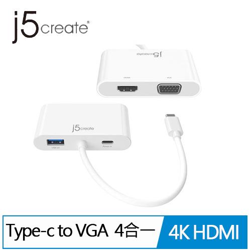 j5create JCA175 USB-C to VGA+4K HDMI 4合1螢幕轉接器