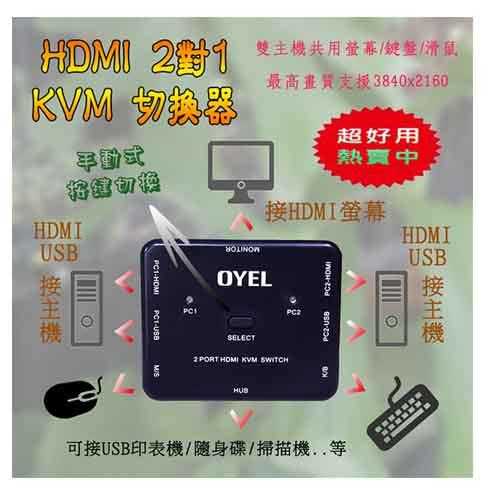 4K2K HDMI 二對一 KVM 手動式 切換器【2電腦共用1螢幕鍵盤滑鼠】