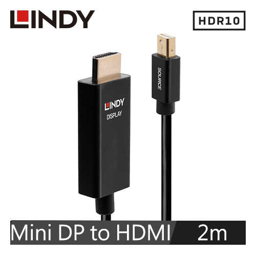 LINDY林帝 主動式 MINI DISPLAYPOR公 To HDMI公 HDR轉接線 2M