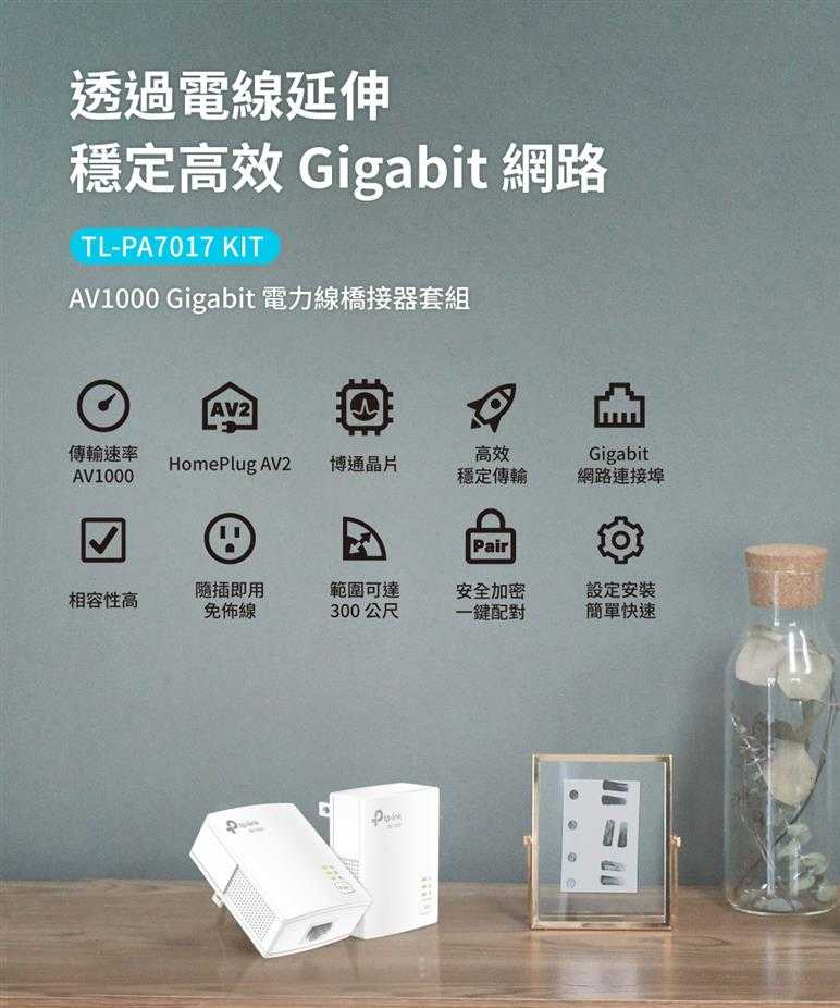 TP-LINK TL-PA7017 KIT(US) AV1000 電力線網路橋接器 雙包組(Kit)