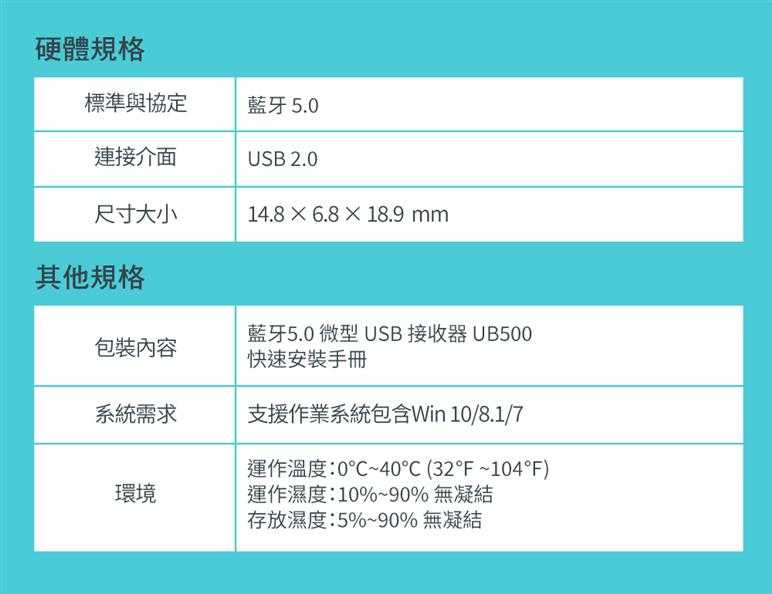 TP-LINK UB500(UN) 藍牙5.0 微型USB接收器 版本:1