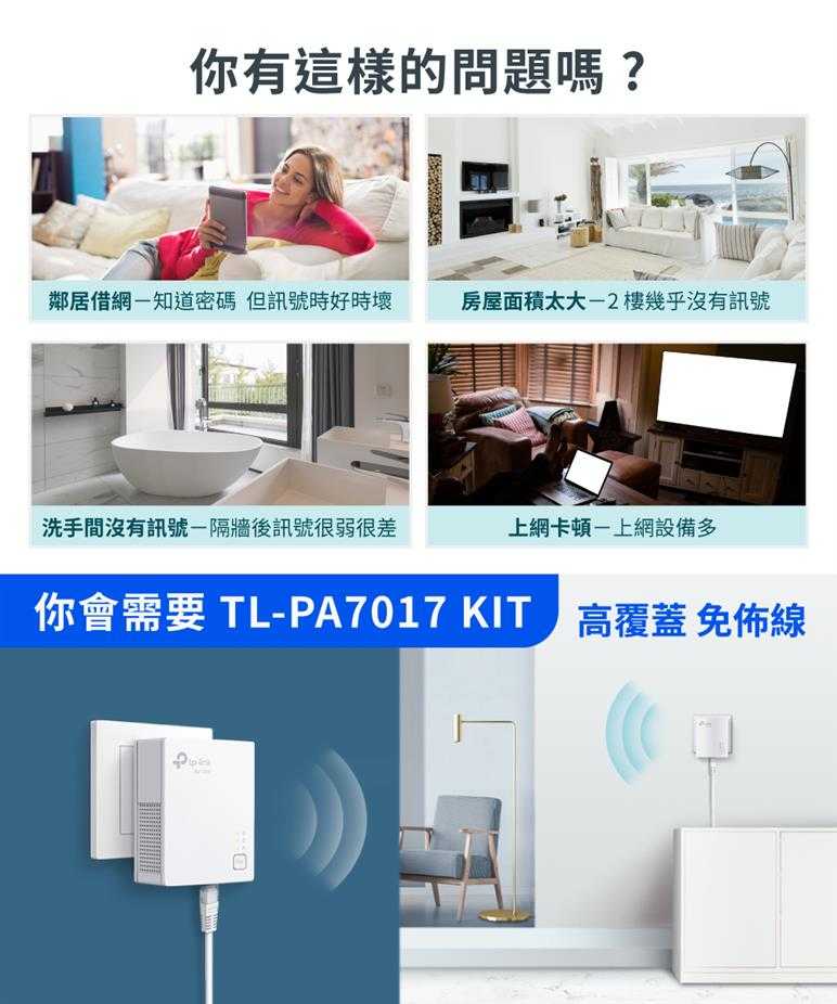 TP-LINK TL-PA7017 KIT(US) AV1000 電力線網路橋接器 雙包組(Kit)