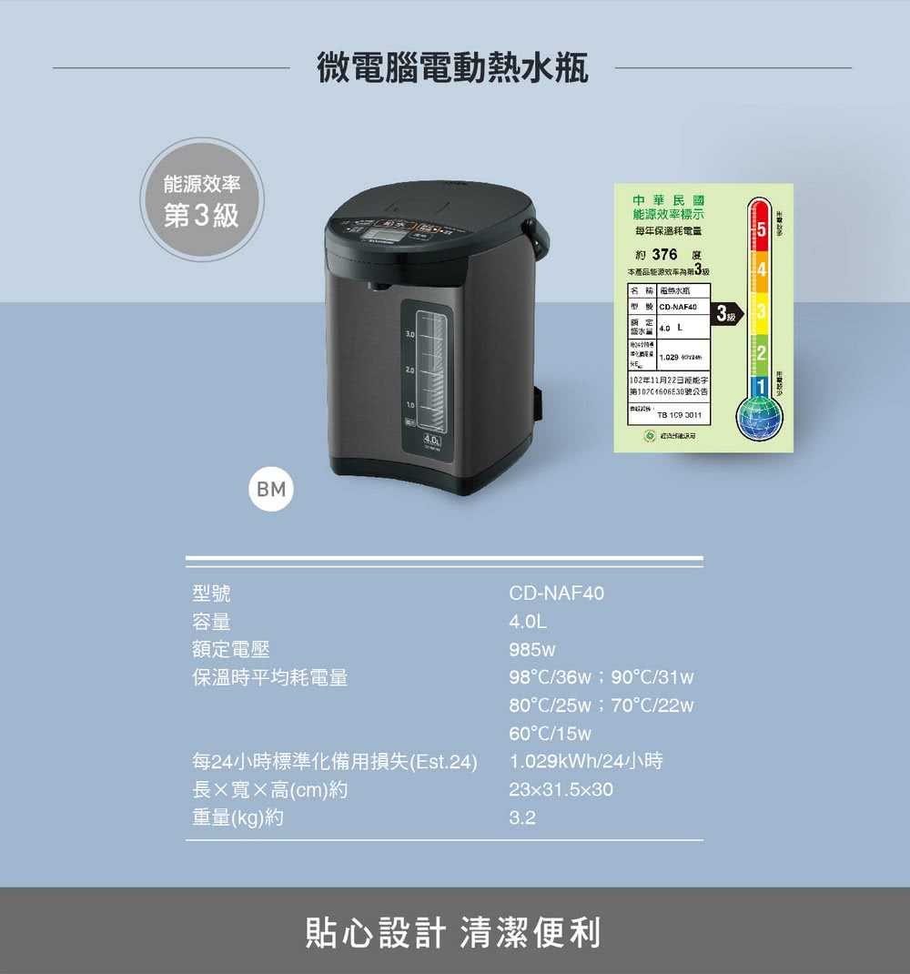 【ZOJIRUSHI 象印】微電腦電動熱水瓶4公升/5公升 CD-NAF40/50