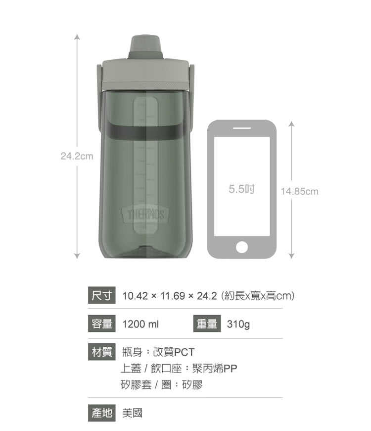 【THERMOS膳魔師】下單驚喜價 美國製 大容量1200ml隨手瓶 輕水瓶 水壺TP4349系列