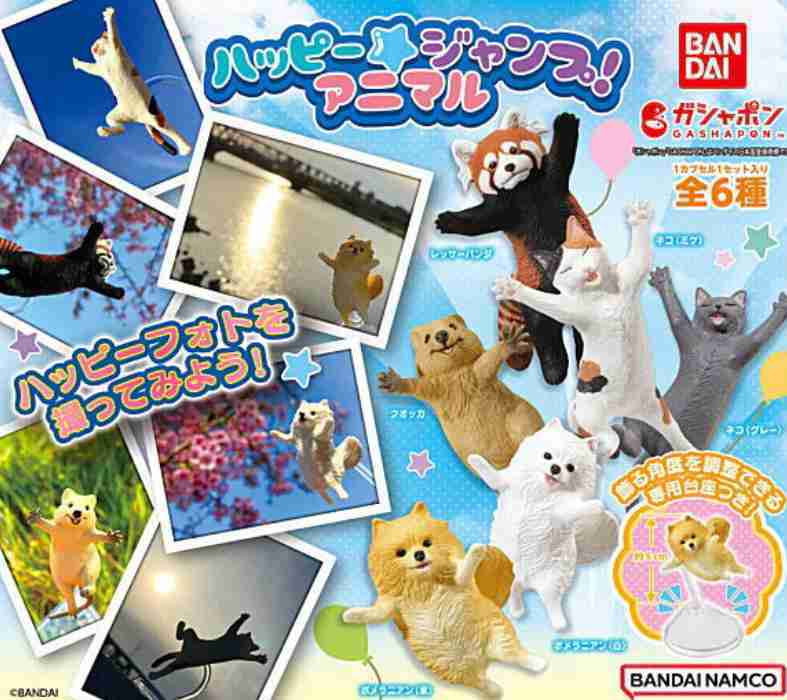 【小紅茶玩具屋】BANDAI 開心跳躍動物公仔 小熊貓 三花貓 扭蛋 整套六款