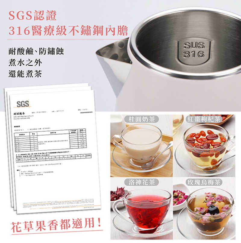 CookPower 鍋寶 316雙層防燙保溫快煮壺1.8L 白色