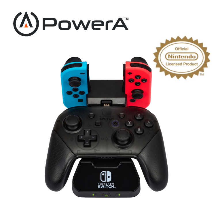 【PowerA】|任天堂官方授權|Joy-Con 加Pro 手把2合1充電座(1525991-01)