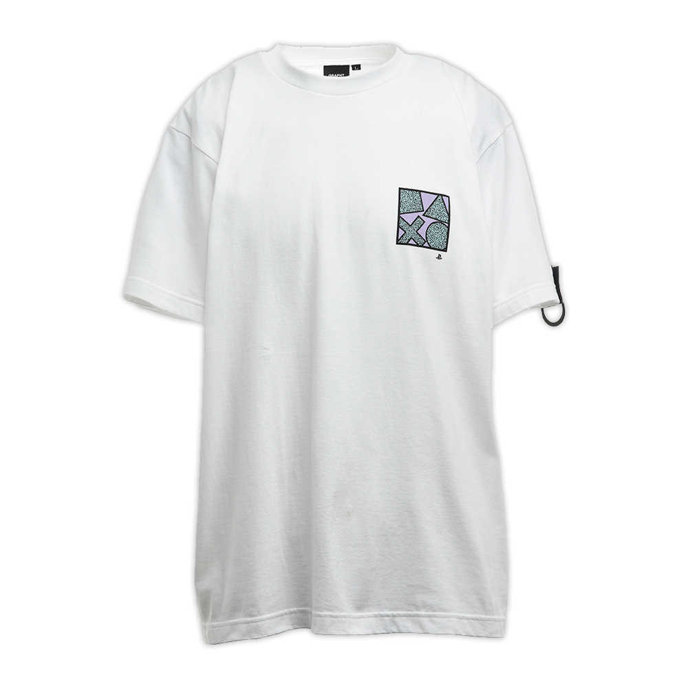 PlayStation90 年代風格背面印花T恤-白