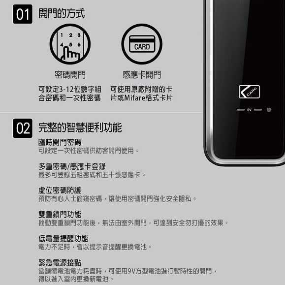 現代電子鎖HDL-1100S卡片/密碼/可用悠遊卡/可用信用卡輔助電子鎖【台灣總代理公司貨】